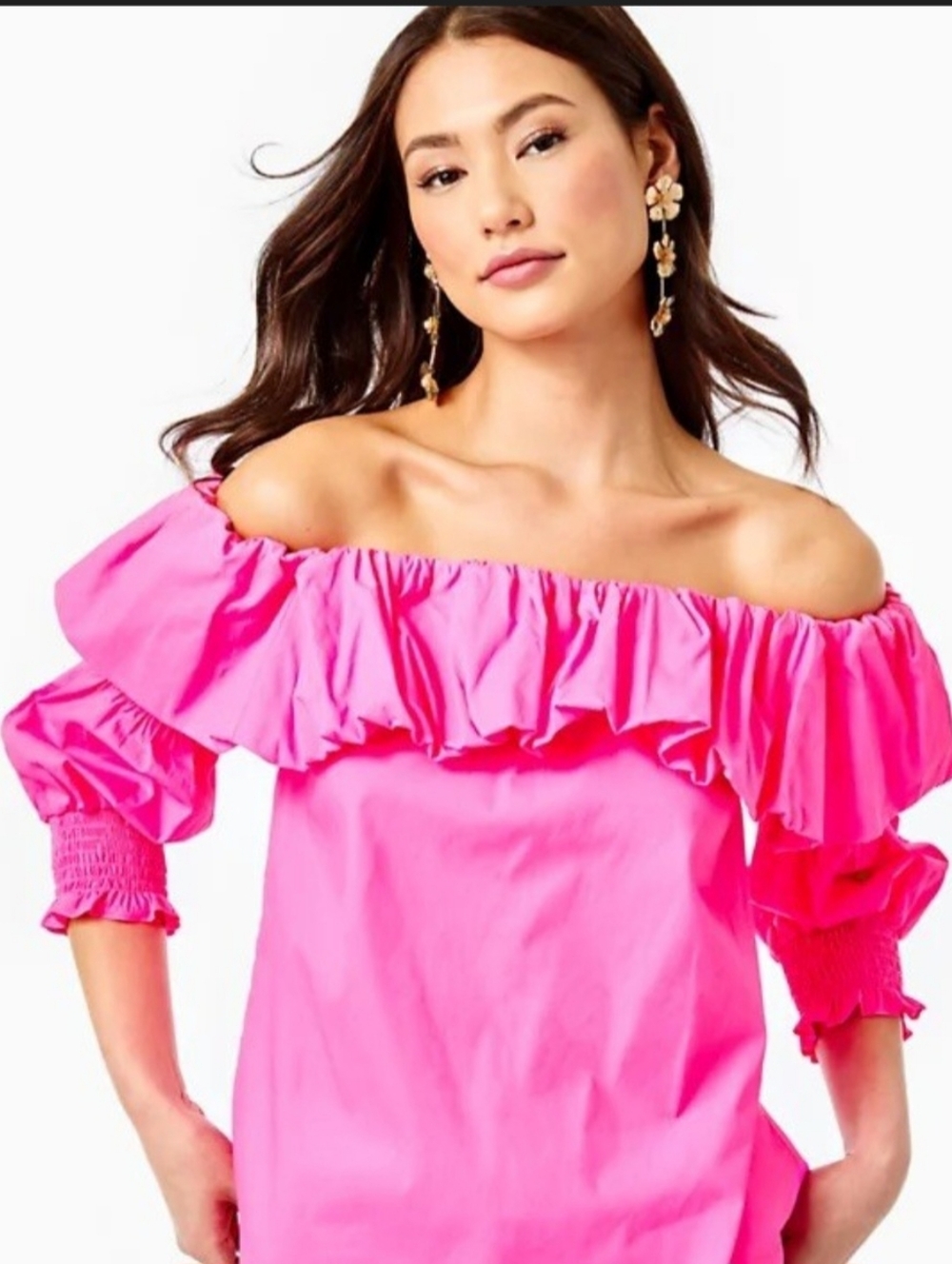 Lilly Pulitzer Beatrix Off The Shoulder Top Plumeria Pink NWT Size L